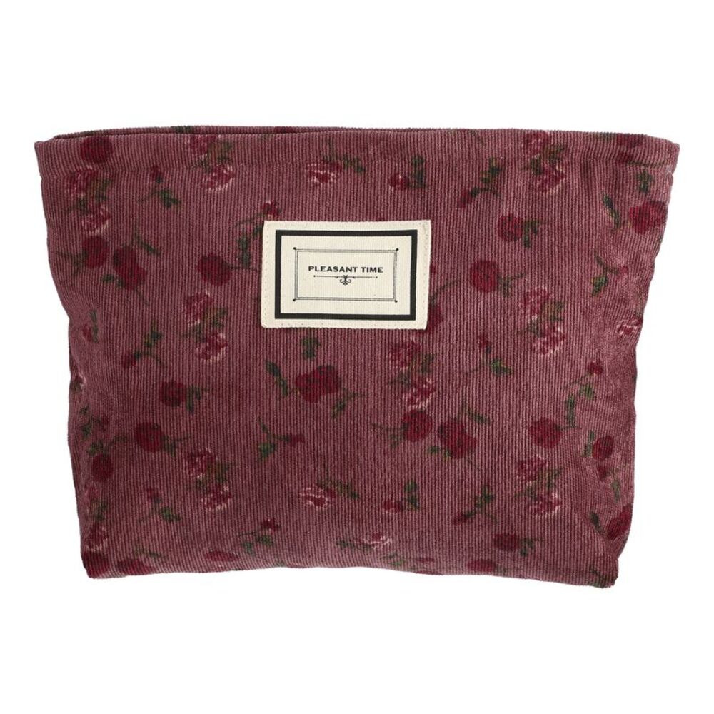 Corduroy Floral Makeup Cosmetic Pouch Coin Purse for Foundations Lipsticks Red